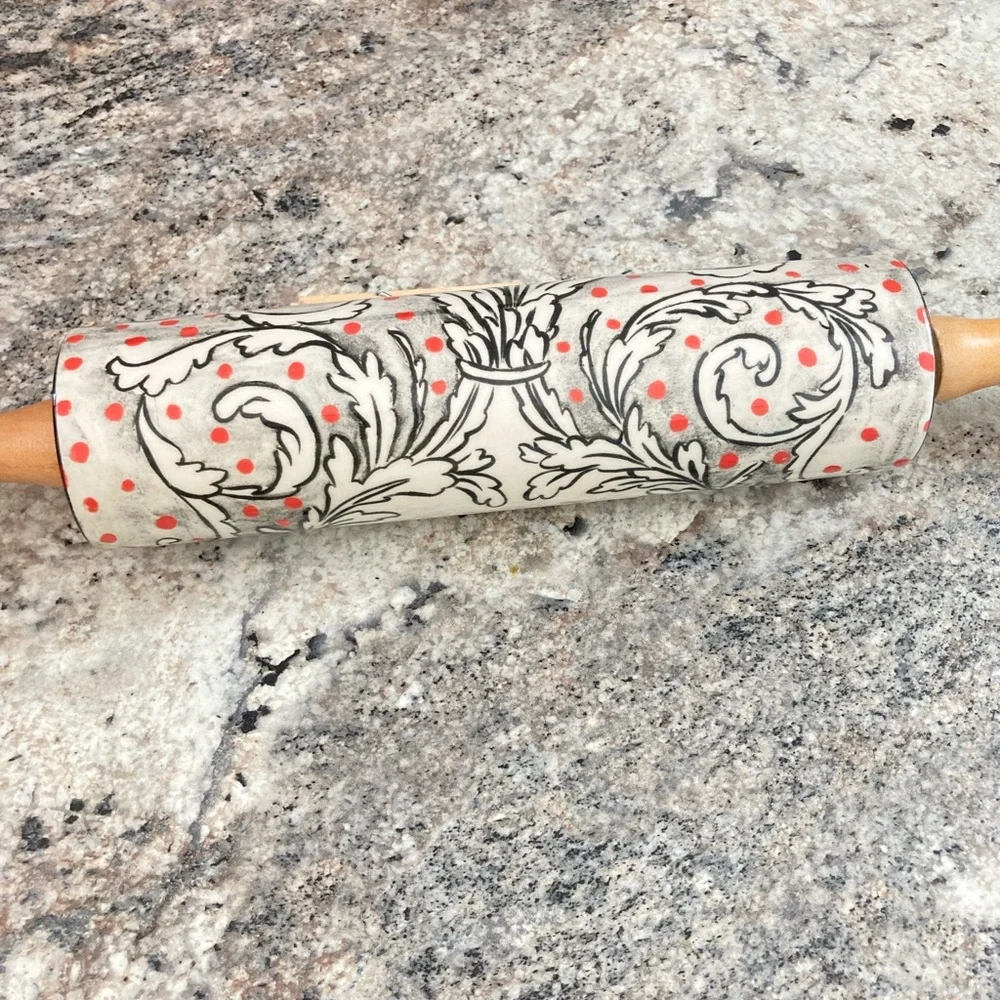 Anthropologie Rolling Pin Bone China Milly Hatch Crowned Leaf NEW